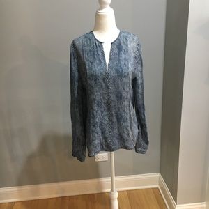 Tory Burch blue snake print pleated silk blouse